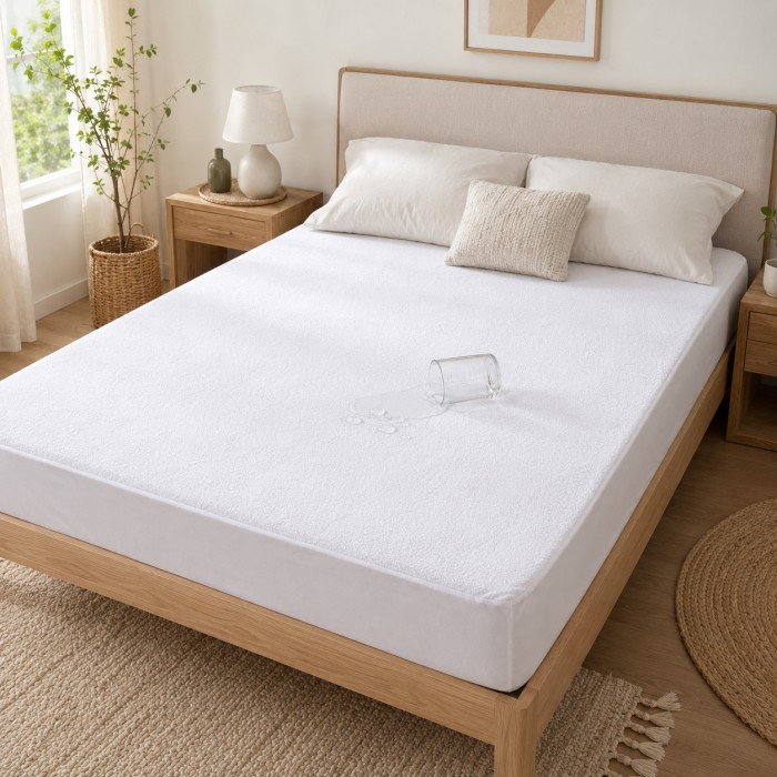 Cearceaf impermeabil alb cu elastic, husa protectie saltea tip prosop, 160x200x40 cm [10]
