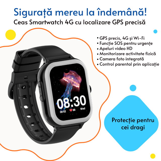 Ceas smartwatch copii gps 5-15m 4G Android Wifi AMOLED 1.78in, Diverse culori [5]