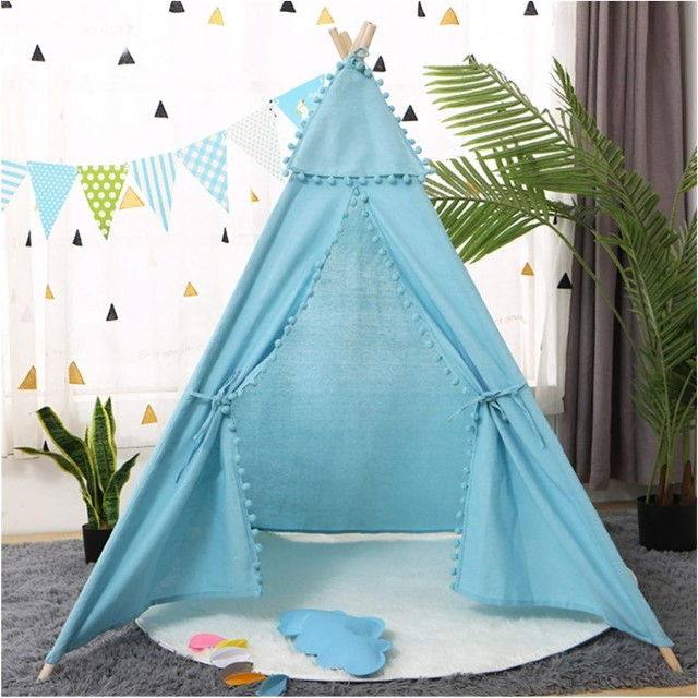 Cort de joaca pentru copii, cort teepee, stil indian, Empria, 110x110x110 cm, Bleu [8]