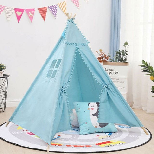 Cort de joaca pentru copii, cort teepee, stil indian, Empria, 110x110x110 cm, Bleu [2]