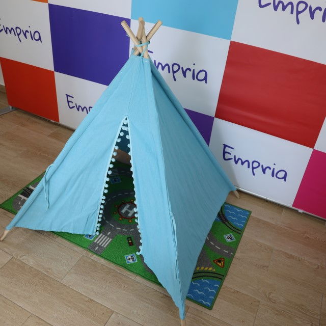 Cort de joaca pentru copii, cort teepee, stil indian, Empria, 110x110x110 cm, Bleu [15]