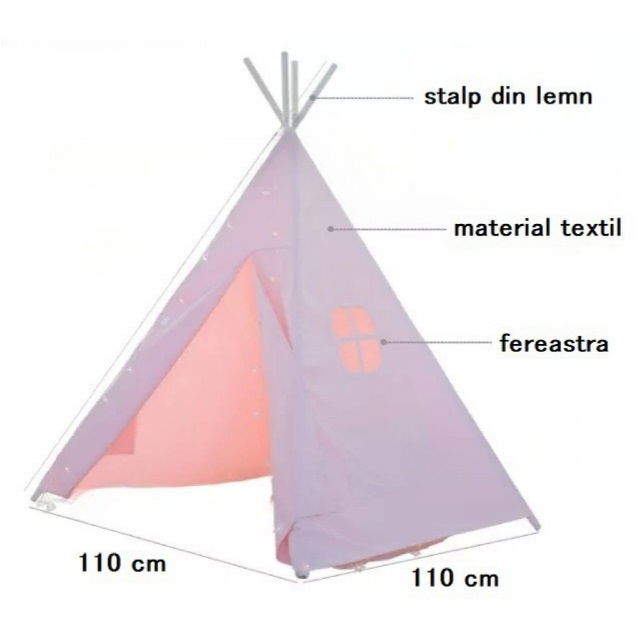 Cort de joaca pentru copii, cort teepee, stil indian, Empria, 110x110x110 cm, Diverse culori [11]