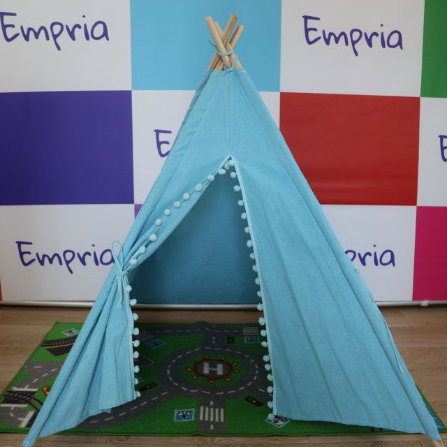 Cort de joaca pentru copii, cort teepee, stil indian, Empria, 110x110x110 cm, Bleu [11]