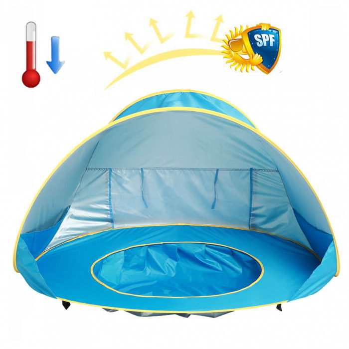 Cort de plaja, Empria, cu protectie UV pentru bebelusi si copii, cu piscina, vacanta vara, 117x79x70 cm [3]