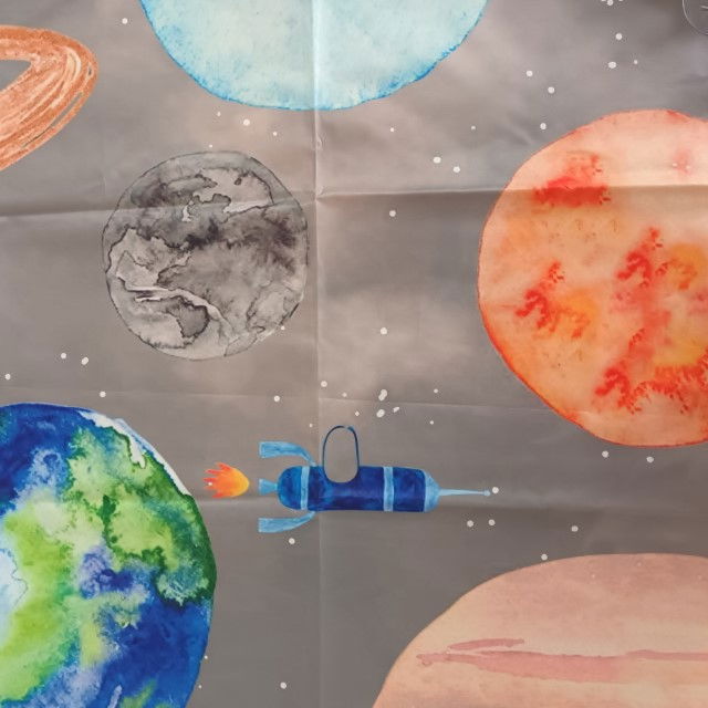 PRODUS RESIGILAT - Covoras anti-murdarire pentru scaunul de masa bebe, impermeabil, lavabil, antiderapant, Planets [14]