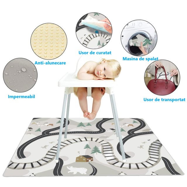 Covoras anti-murdarire pentru scaunul de masa bebe, impermeabil, lavabil, antiderapant, Oras [3]