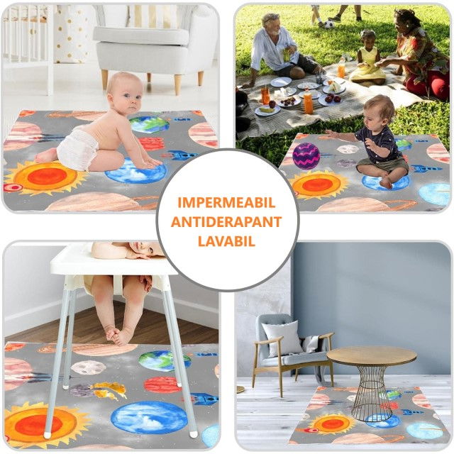 PRODUS RESIGILAT - Covoras anti-murdarire pentru scaunul de masa bebe, impermeabil, lavabil, antiderapant, Planets [4]