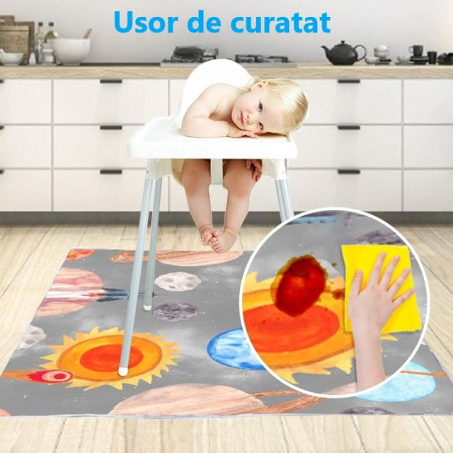PRODUS RESIGILAT - Covoras anti-murdarire pentru scaunul de masa bebe, impermeabil, lavabil, antiderapant, Planets [3]