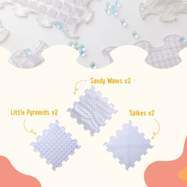 Covoras ortopedic, senzorial, set puzzle, 6 piese cu diferite texturi, ICE Relaxing Massage, transparent [9]