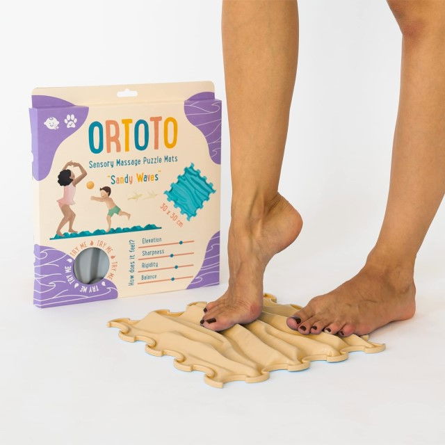 Covoras ortopedic, senzorial, set puzzle, 6 piese, model Sandy Waves, textura rigida, Multicolor [9]