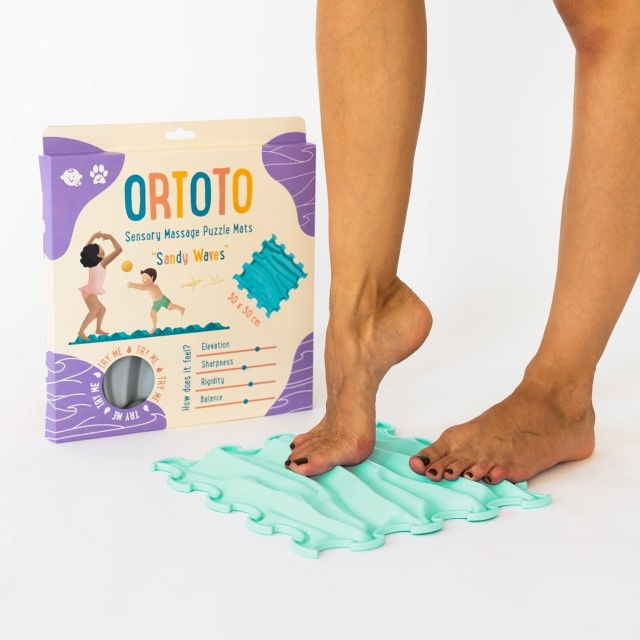 Covoras ortopedic, senzorial, set puzzle, 6 piese, model Sandy Waves, textura rigida, Multicolor [10]