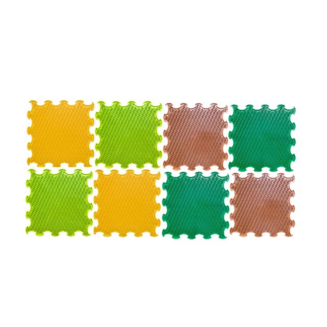 Covoras ortopedic, senzorial, set puzzle, 8 piese, model Grass Soft, Multicolor