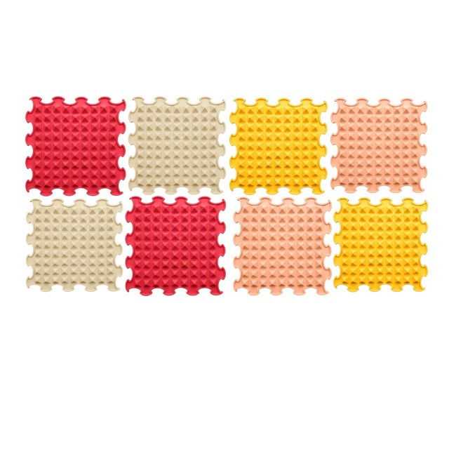 Covoras ortopedic, senzorial, set puzzle, 8 piese, model Little Pyramids, textura moale, Multicolor