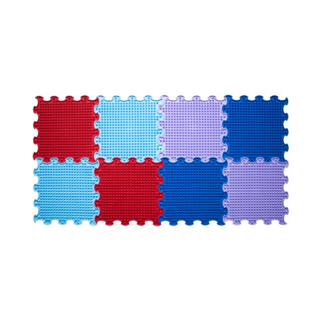 Covoras ortopedic, senzorial, set puzzle, 8 piese, model Spikes, textura rigida, Multicolor