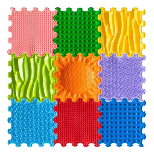 Covoras ortopedic, senzorial, set puzzle, 9 piese cu diferite texturi, Stimulative Rainbow [5]