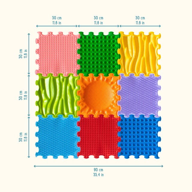 Covoras ortopedic, senzorial, set puzzle, 9 piese cu diferite texturi, Stimulative Rainbow [10]