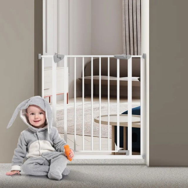 Gard de protectie copii, pentru usi si scari, montaj prin presiune, dimensiune reglabila 71-77 cm, Empria, Alb [6]