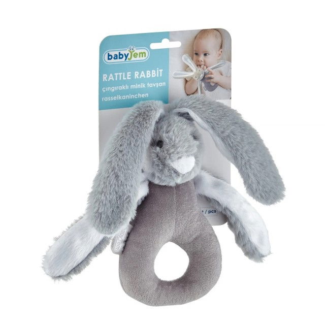 Jucarie zornaitoare bebelusi BabyJem, Iepuras din plus, 3 luni+, Gri [7]