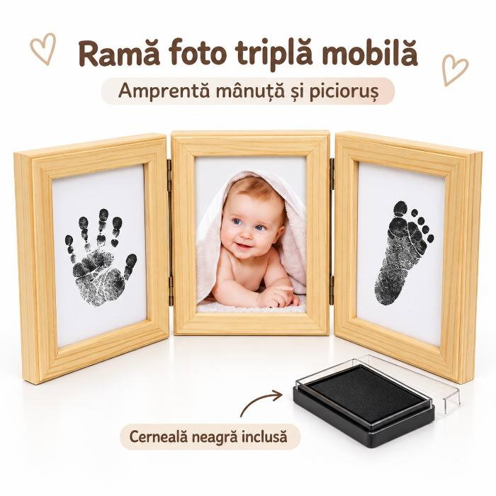 Kit rama foto tripla mobila cu cerneala pentru manuta si piciorus Drool, Diverse culori [2]