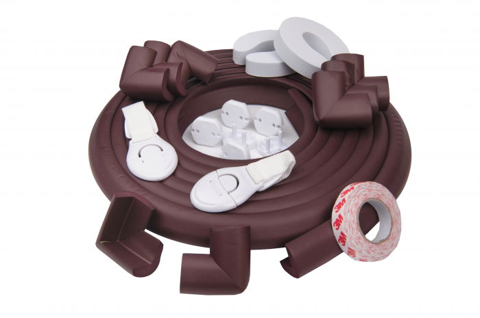 Kit siguranta copii - banda si coltare protectie maro, opritoare usa, sigurante sertar si protectii priza_Buy4Baby [1]