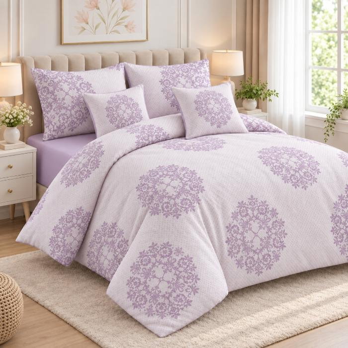 Lenjerie de pat 200x230 cm, 6 piese pentru pat dublu, material combinat, 4 fete de perna, model floral, Diverse culori [1]