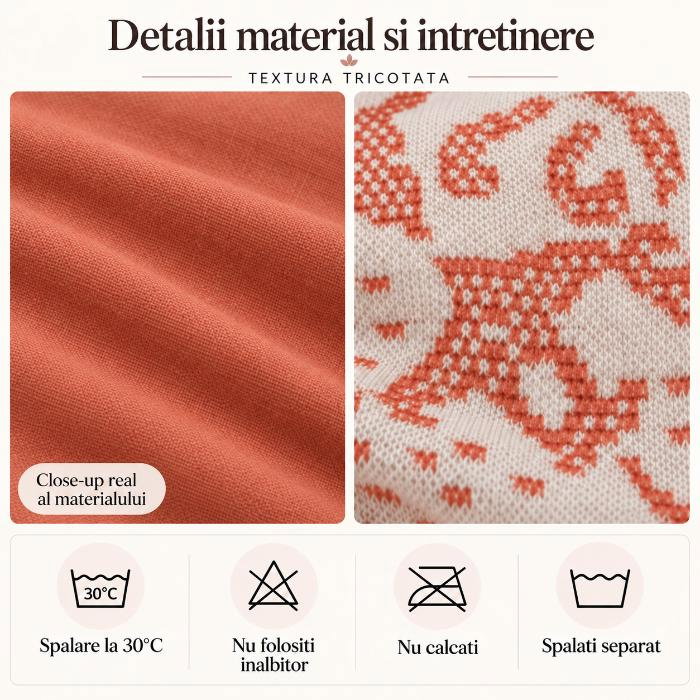 Lenjerie de pat 200x230 cm, 6 piese pentru pat dublu, material combinat, 4 fete de perna, model floral, Portocaliu [4]