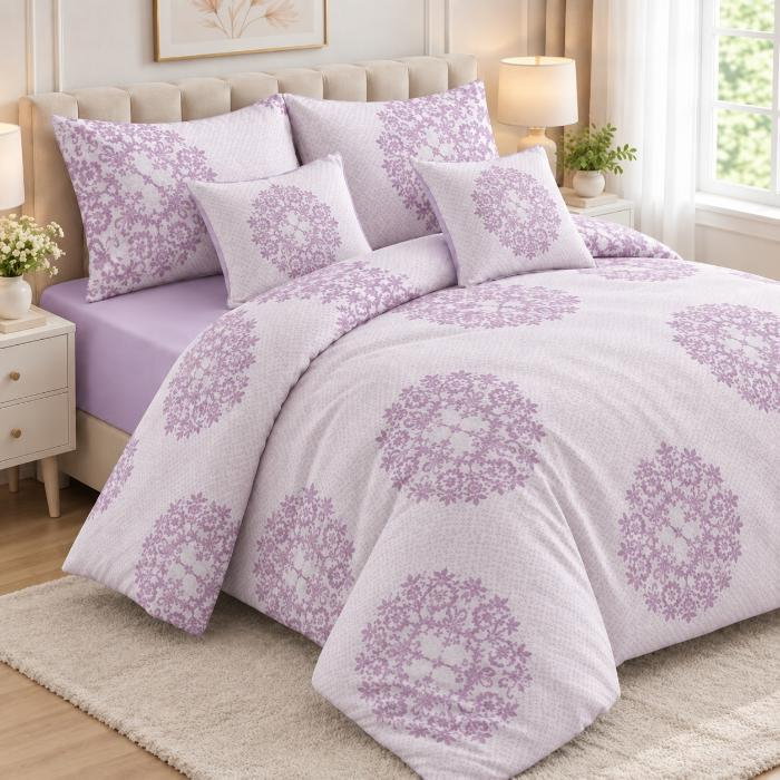 Lenjerie de pat 200x230 cm, 6 piese pentru pat dublu, material combinat, 4 fete de perna, model floral, Diverse culori [5]