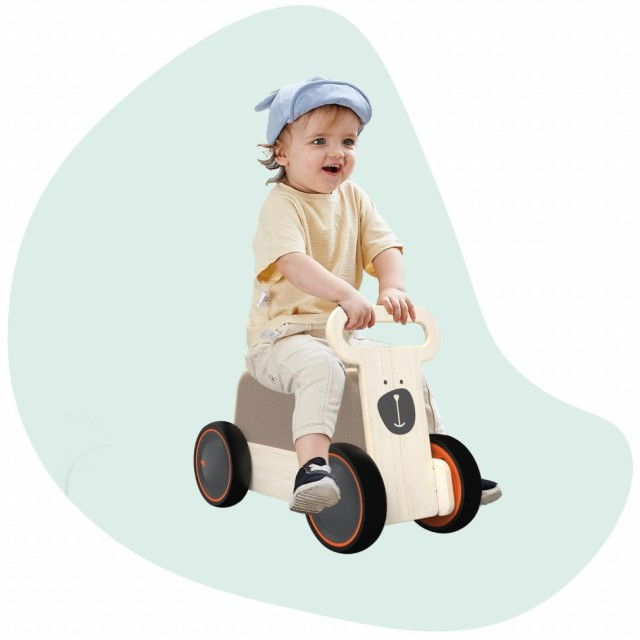 Masinuta ride-on, premergator si carucior de jucarii MamaToyz DriveMe Soft, Ursulet - Jucarie din lemn 3 in 1 [9]
