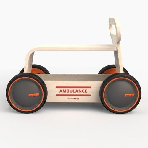 Masinuta ride-on, premergator si carucior de jucarii MamaToyz DriveMe Wood, Ambulanta - Jucarie din lemn 3 in 1 [4]