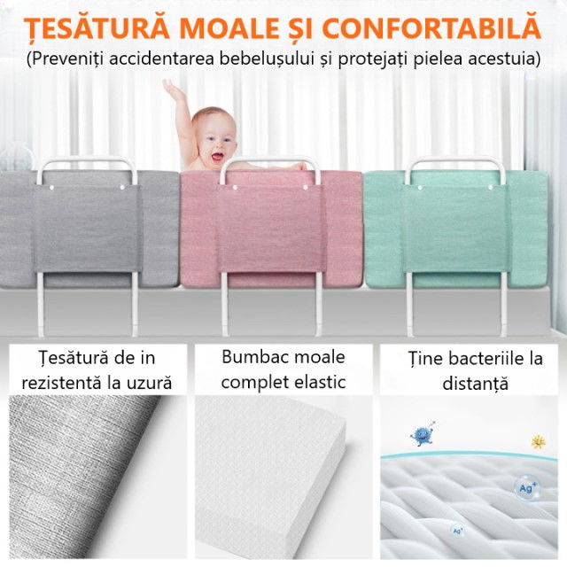 Mini-Bumper protectie pat, 60(L)x28(H) cm, Roz pastel [9]