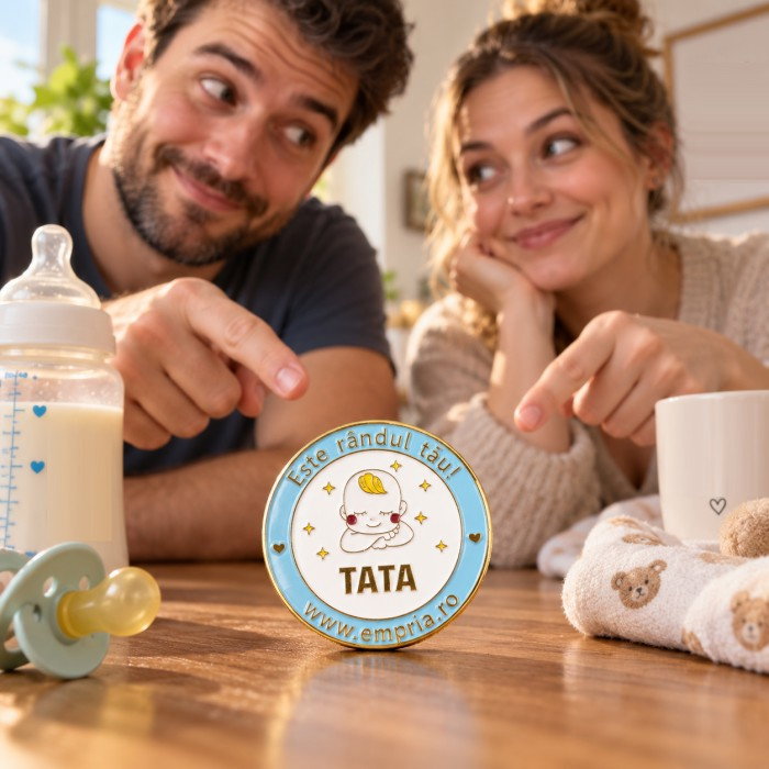 Moneda cine il schimba pe bebe, in cutie de cadou elegant pentru parinti cu nou-nascuti, Empria, in romana [7]