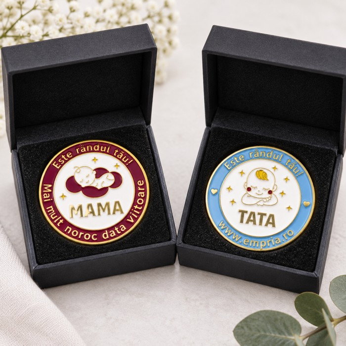 Moneda cine il schimba pe bebe, in cutie de cadou elegant pentru parinti cu nou-nascuti, Empria, in romana [4]