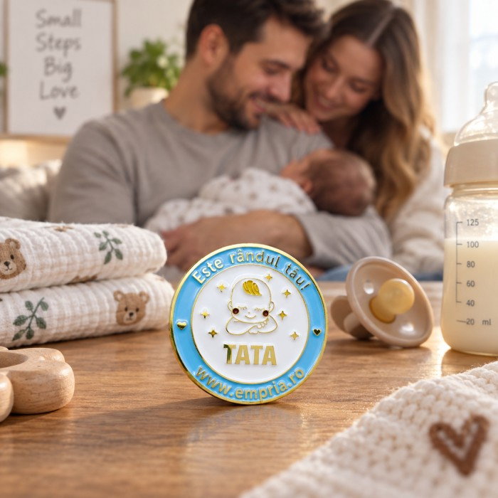 Moneda cine il schimba pe bebe, in cutie de cadou elegant pentru parinti cu nou-nascuti, Empria, in romana [8]