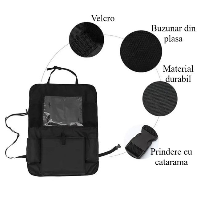Organizator scaun auto copii, protectie scaun auto, 6 buzunare, 60x42 cm, Empria, Negru [4]