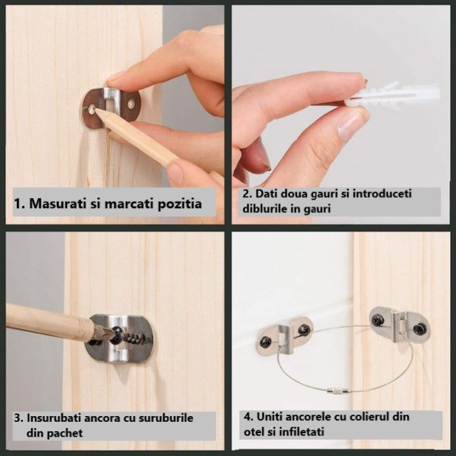 Pachet ancore mobila, metalice, sigurante pentru protejarea copiilor, protectie cutremur, Empria, 10 Seturi [2]