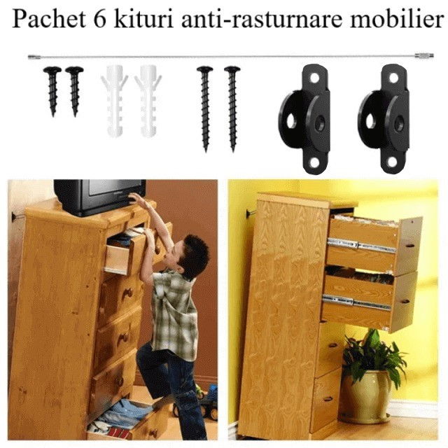 Pachet 6 kituri anti-rasturnare mobilier, protectie copii, protectie cutremur, Empria, Diverse culori [7]