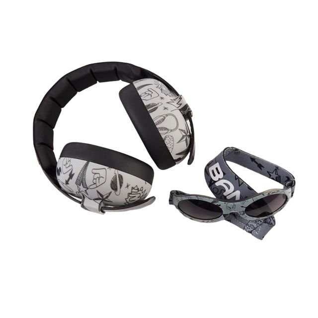Pachet Combo, Casti Antifonice Banz bebe + Ochelari de Soare Protectie UV, 3 - 36 luni, Grafiti [14]
