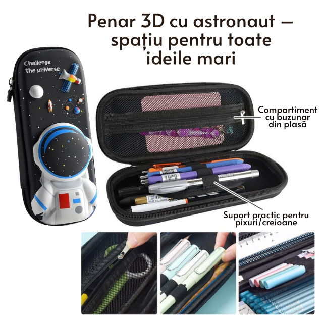 Penar 3D, compartimentat, imagini in relief, inchidere cu fermoar, pentru scoala si gradinita, Empria, Astronaut [2]