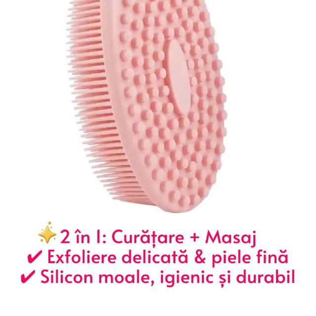 Perie pentru corp 2 in 1, burete din silicon pentru curatare, exfoliere si masaj corporal, Empria, Roz, Diverse modele [8]