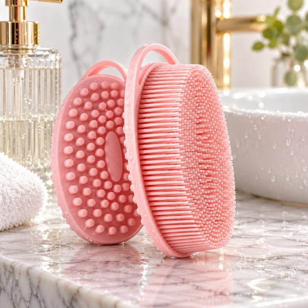 Perie pentru corp 2 in 1, burete din silicon pentru curatare, exfoliere si masaj corporal, Empria, Roz, Diverse modele [2]
