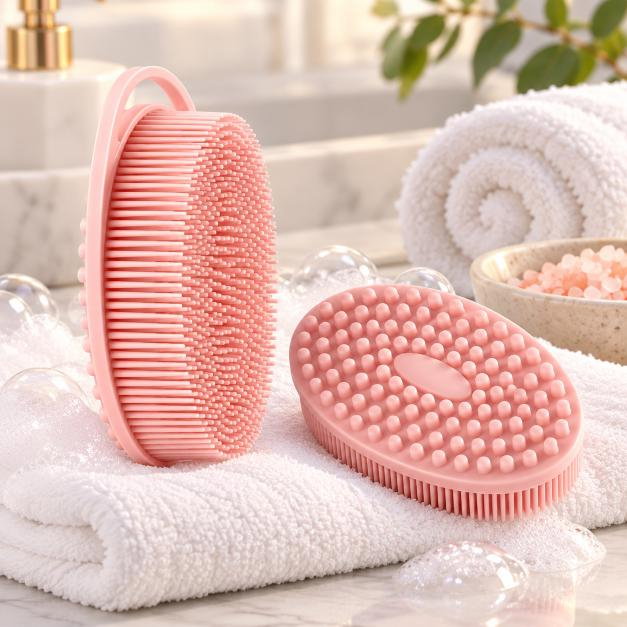 Perie pentru corp 2 in 1, burete din silicon pentru curatare, exfoliere si masaj corporal, Empria, Roz, Diverse modele [1]