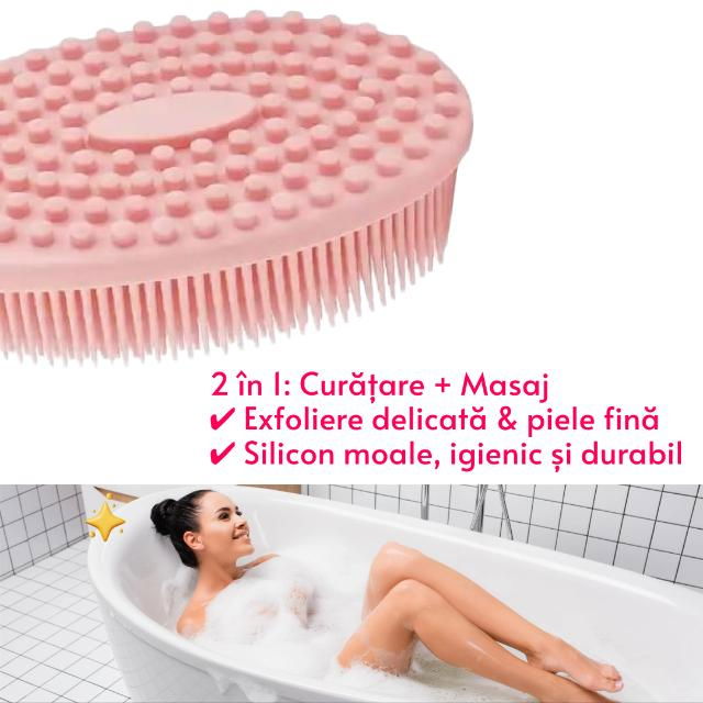 Perie pentru corp 2 in 1, burete din silicon pentru curatare, exfoliere si masaj corporal, Empria, Roz, Diverse modele [3]