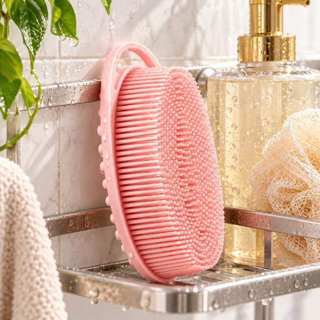 Perie pentru corp 2 in 1, burete din silicon pentru curatare, exfoliere si masaj corporal, Empria, Roz, Diverse modele [5]