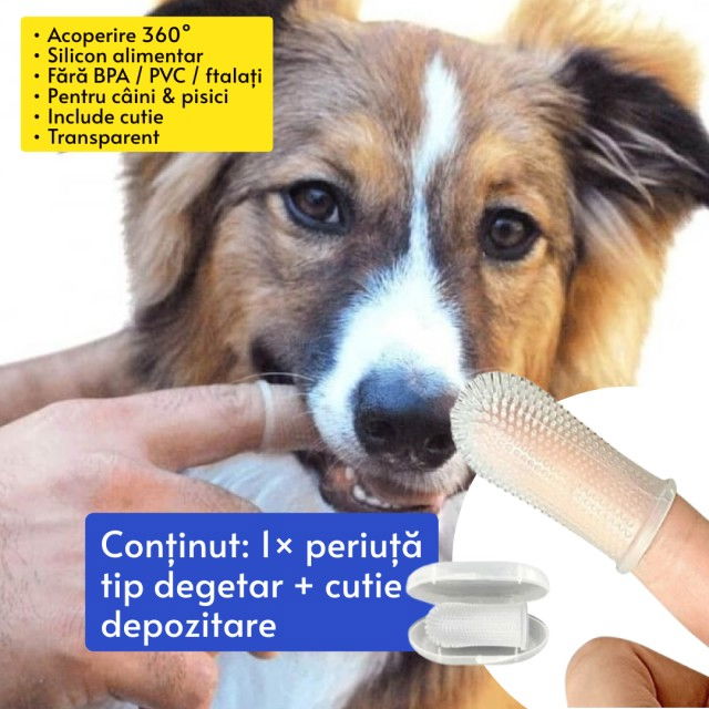 Periuta de dinti, tip degetar 360°, pentru animale de companie, caine, pisica, Empria, silicon moale, Transparent [3]