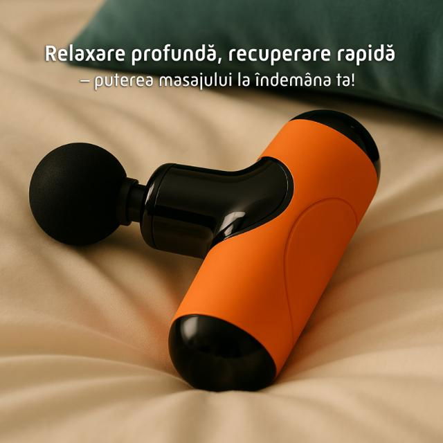 Pistol Masaj Premium - Aparat Masaj Ultra-Portabil, 5 Capete, 5 Viteze, 3000 Percutii, Motor Silentios, Carcasa Depozitare,Diverse culori [11]