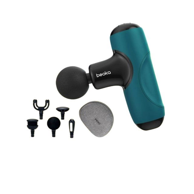 Pistol Masaj Premium - Aparat Masaj Ultra-Portabil, 5 Capete, 5 Viteze, 3000 Percutii, Motor Silentios, Carcasa Depozitare, Verde [21]