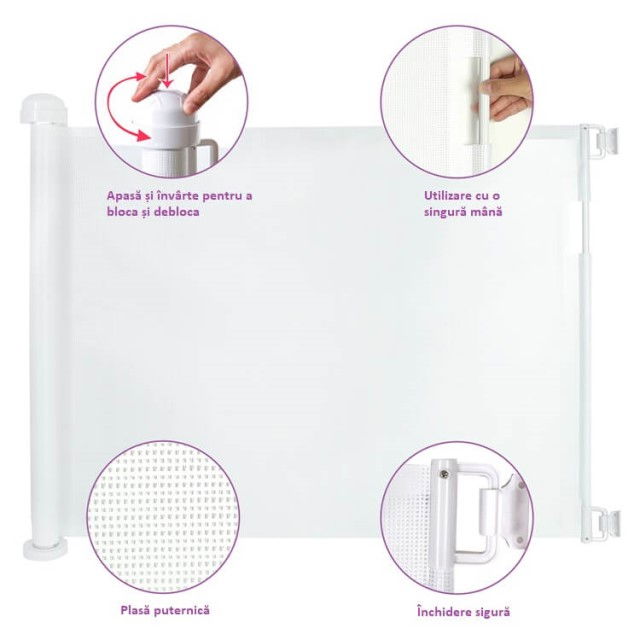 Poarta de siguranta retractabila extra lunga, 180 cm, Alb [10]