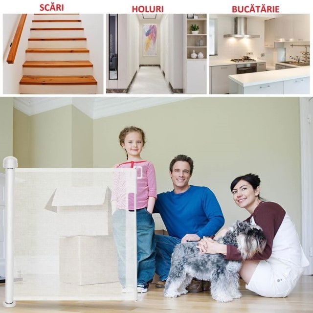 Poarta de siguranta retractabila extra lunga, 180 cm, Alb [6]