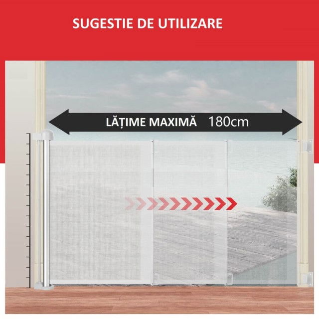 Poarta de siguranta retractabila extra lunga, 180 cm, Alb [3]