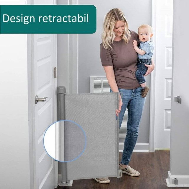 Poarta de siguranta retractabila extra lunga, Empria, 140 cm, Gri [7]